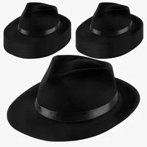Plastic Gangster Hats Black Fedora Party Hats Gentlemen Hat for Men Women Kids Birthday Bachelorette Party Costume Accessories