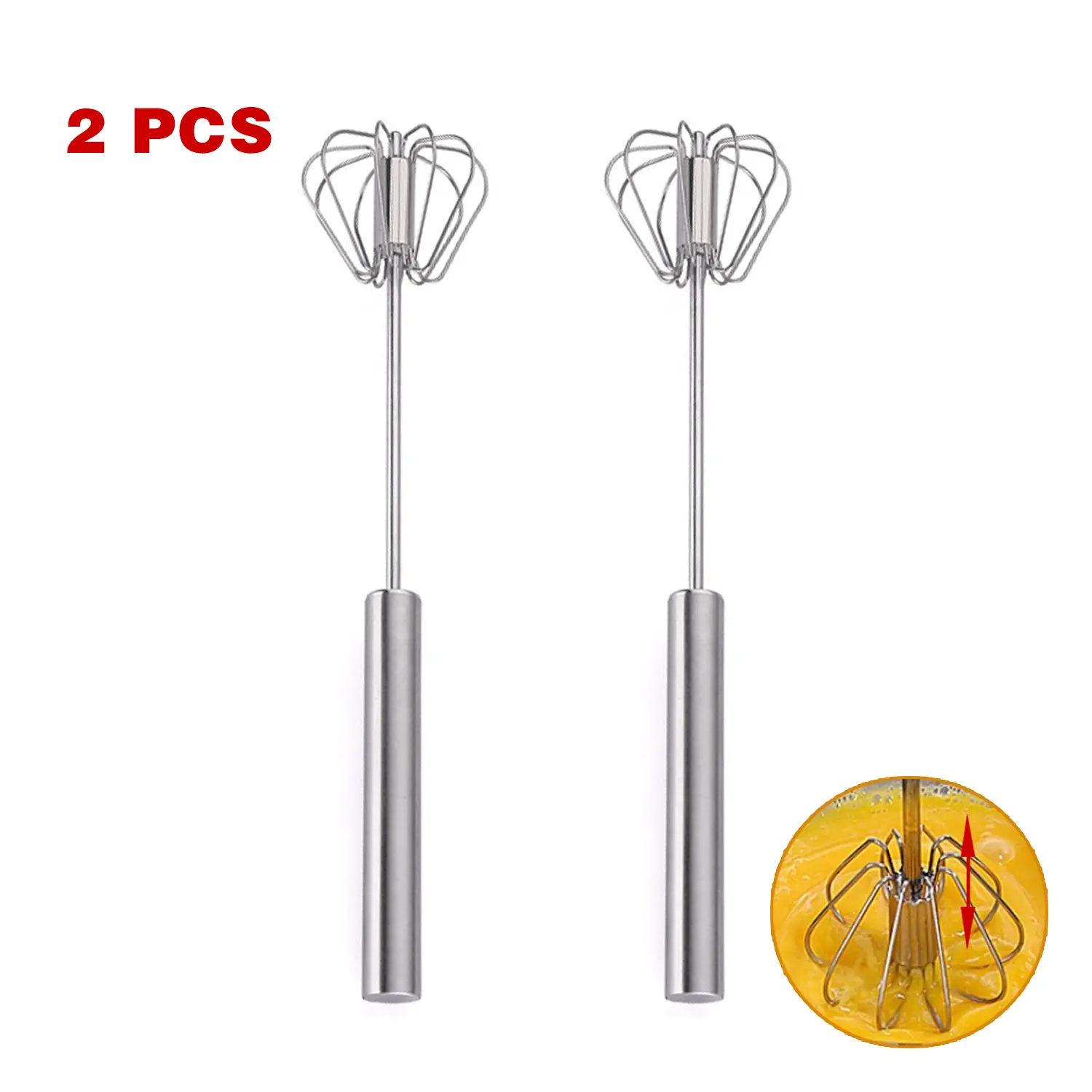 Stainless Steel Hand-Push Rotary Whisk, Versatile Design for Coffee, Egg Whisking, Blending, Beating and Stirring Cooking Tasks, Easy to Clean