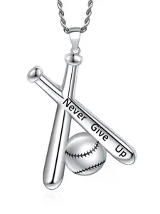 14K Golden Plated Baseball Necklace Baseball Bat Cross Pendant Sports Jewelry for Men Stainless Steel Chain 22 inch