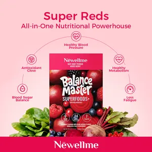 Newellme Super Red Food Powder Supports Blood Pressure Benefits Leg Veins Heart & Blood Vessel Health Extracts of Beetroot 14 Bottles per Box for Optimum