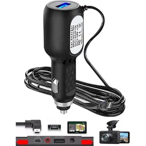 Dash Cam Charger Cable, 11.5FT Mini USB for 12V-24V Cars & Trucks, 3-in-1 Charging for Dash Cam, GPS Navigator, Mobile Phones & Other Devices