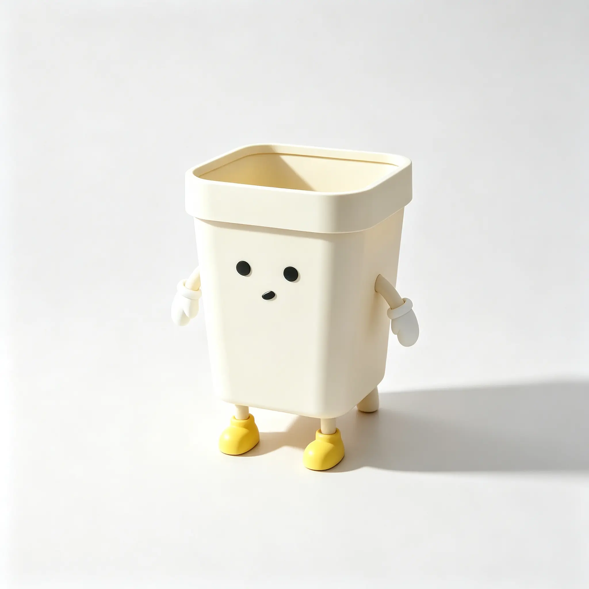 Cute Kawaii Character Trash Can with Movable Arms & Legs, 16L Open Top Square Waste Basket, Cream Decorative Cartoon Garbage Bin for Bedroom, Kitchen, Dorm & Aesthetic Home Decor good helper automatic recycling Double Tilt Out Cabinet