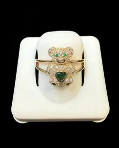Teddy Bear Green Heart Stone Ring Gold 10k