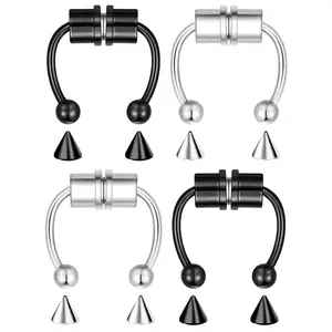 1-16pcs 16g 18g 20g 22g Nose Rings Hoops Piercings Ring Septum Lip Hoop Faux Clip On Cuffs For Women Men Cartilage Earring