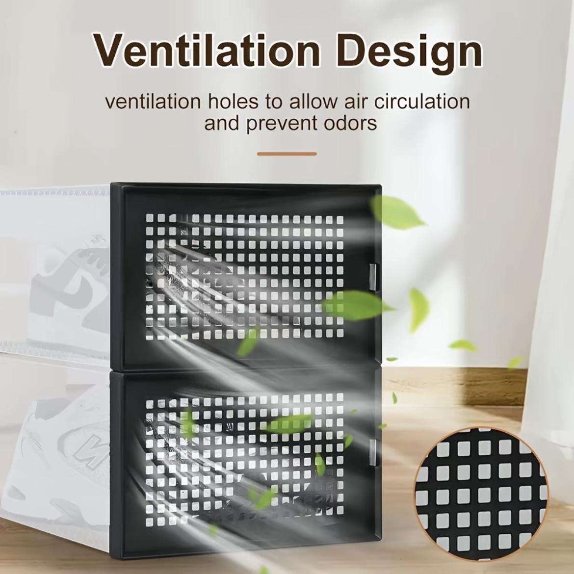 X-Large Shoe Storage Boxes Organizers Clear Plastic Stackable 12 Pack, Shoe Rack & Holder Substitute, Sneaker Containers, Toy Storage Organizer Bins for Entryway, Closet, Under Bed, Black