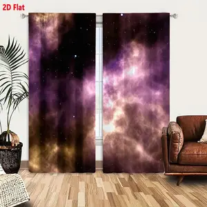 2D Flat 2-Pack Cosmic Nebula Curtains, Starry Galaxy Design, Purple Pink Golden Swirls & Twinkling Stars Pattern, Light Filtering Blackout Window Curtains for Bedroom Living Room, Dreamy Ethereal Space Decor