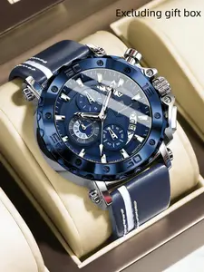 POEDAGAR casual men's watch waterproof night light date timer leather men's watch quartz business fashion men's watch, the best choice to give to boyfriend