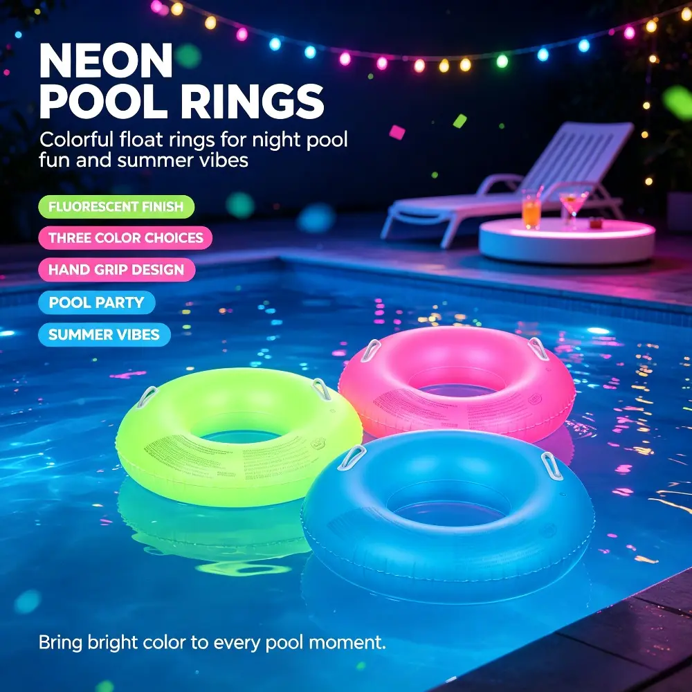 Neon Inflatable Pool Float Ring, Swimming Tube With Handles, Colorful Water Float, Summer Beach Pool Party Float, Round Inflatable Swim Ring
