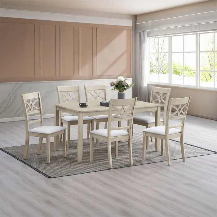 Acme DN02945 7-Pieces Vintage Antique Grey Finish Wood Indoor Dining Table Set - 6-Side Chairs, 6 Seats, Ferris Design, Assembly Required