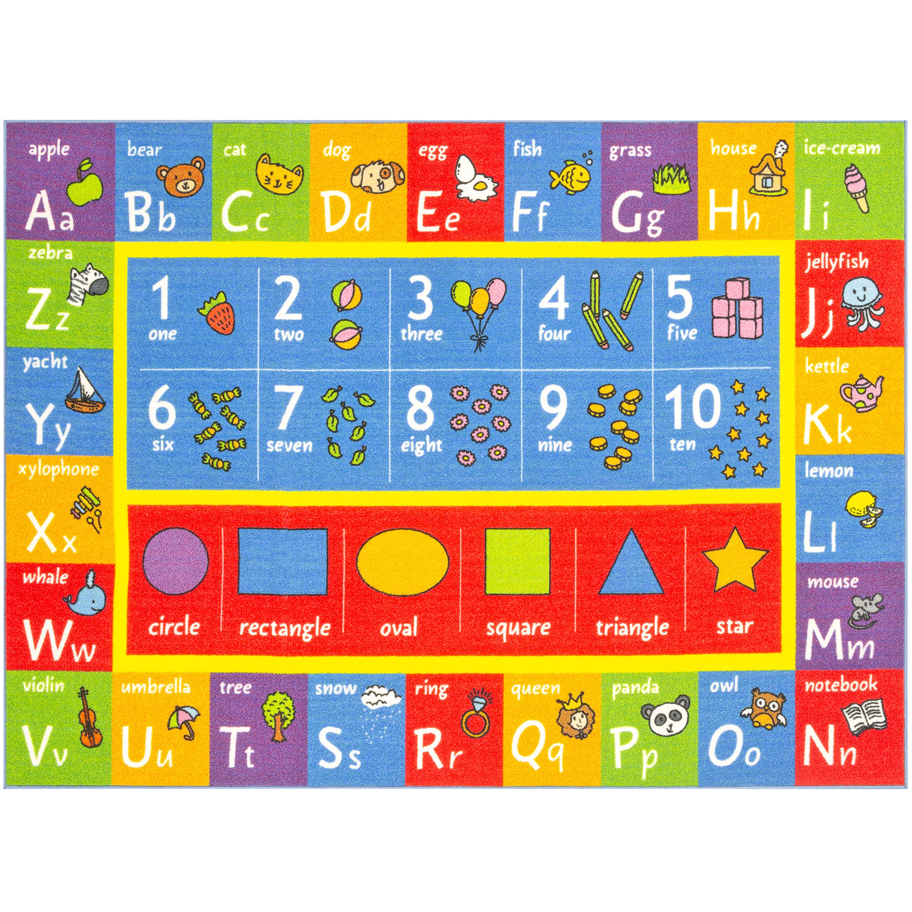KC CUBS ABC Alphabet, Numbers and Shapes Educational Learning & Fun Game Play Non Slip Boy & Girl Kids Area Rug Carpet for Children Bedroom, Toddler Classroom, Daycare & Baby Playroom Floor Mat, Playtime Activity