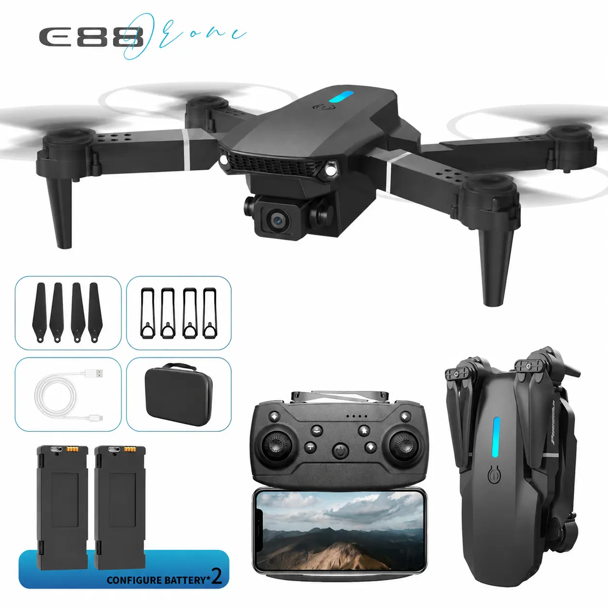 E88 Pro Foldable Drone with Dual Cameras, One-Key Takeoff, RC Toy Drone for Kids & Beginners, Gift for Boys, Girls & Adults