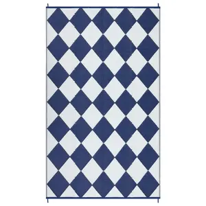 9 x 12 ft Plastic Dark Blue White Rectangular Outdoor Area Rug, Modern Geometric Design for Beach, Patio & RV Camping Use
