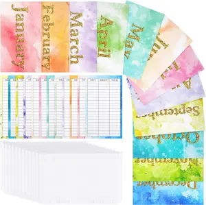 12 count PVC A6 Binder Pockets & 12 count Monthly Expense  Budget Sheets, Clear Zipper  Envelopes for Budgeting, 6 Hole Planner Binder Insert for  Saving Challenge Stuffing, Gradient