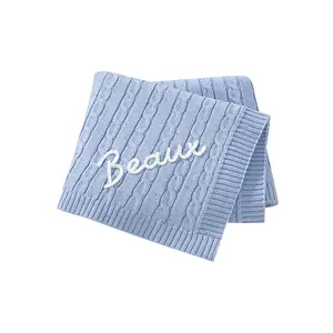 Mimixiong Customized Procedure Pattern Name Design Baby Knitted Blanket With Personalized Logo Portable Swaddle Wrap for Newborns Cozy Travel Outdoor Use Baby Swaddle