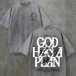 Trendy Vintage Washed Christian T-Shirt - God Has A Plan (Jeremiah 29:11) Oversized Front & Back Graphic Tee | Faith-Based Apparel Perfect for Spring & St. Patrick's Day Clothes Cotton Menswear Top Aesthetic Classic Fashion Garment