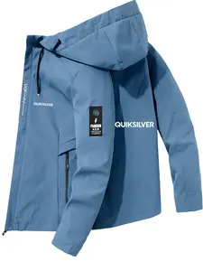 Men's Fashion Jacket with Quiksilver Logo, Stylish Zipper Pockets, Casual Hooded Design, Polyester Material, Spring & Fall Wear