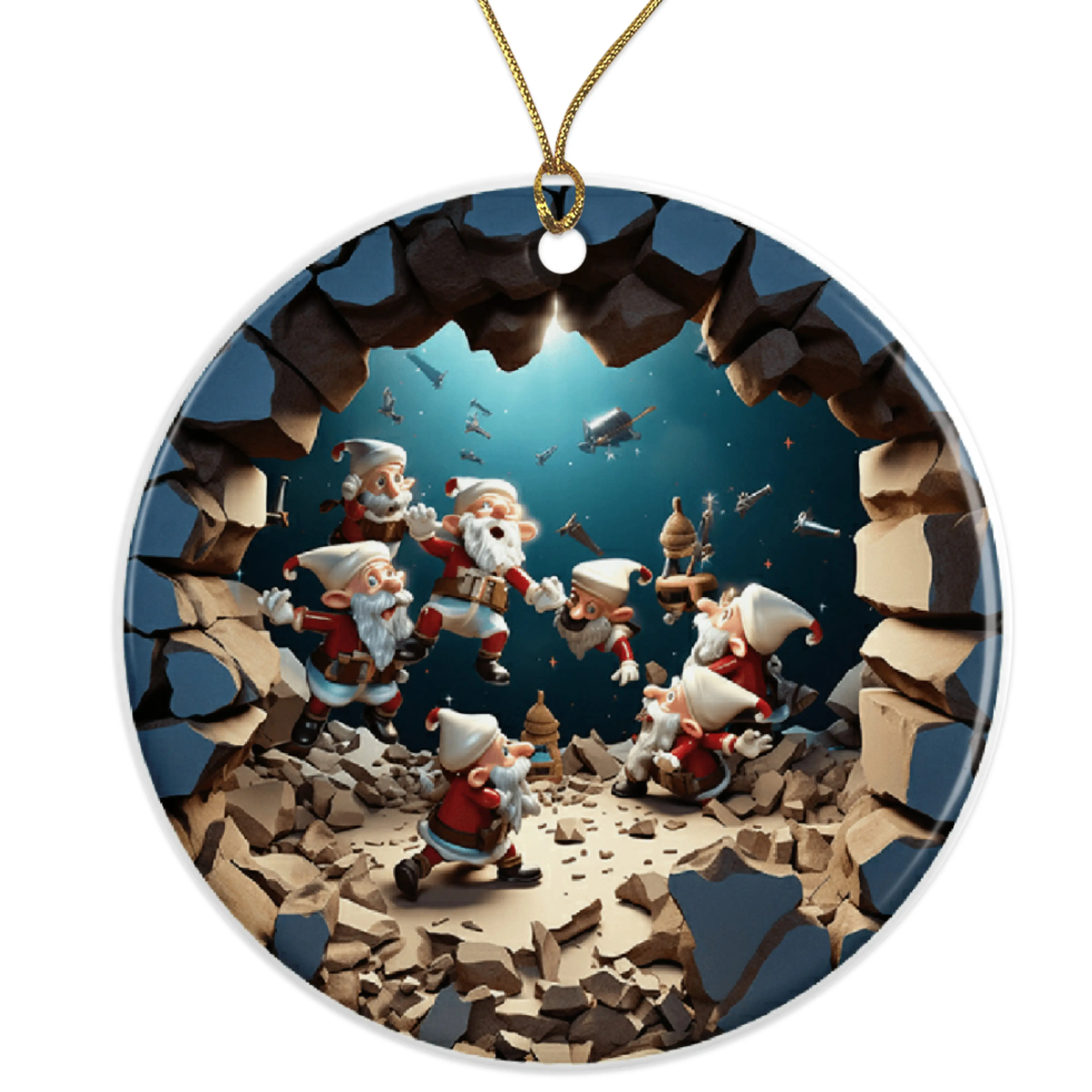 Santa Gnomes Ornament - Funny Christmas Decor, Unique Holiday Ornament, Perfect Santa Claus Gnome Gift Ceramic Ornament - 3 Inch Christmas Tree Round Ornament - Xmas Holiday Decor - String Included - ORNW0195