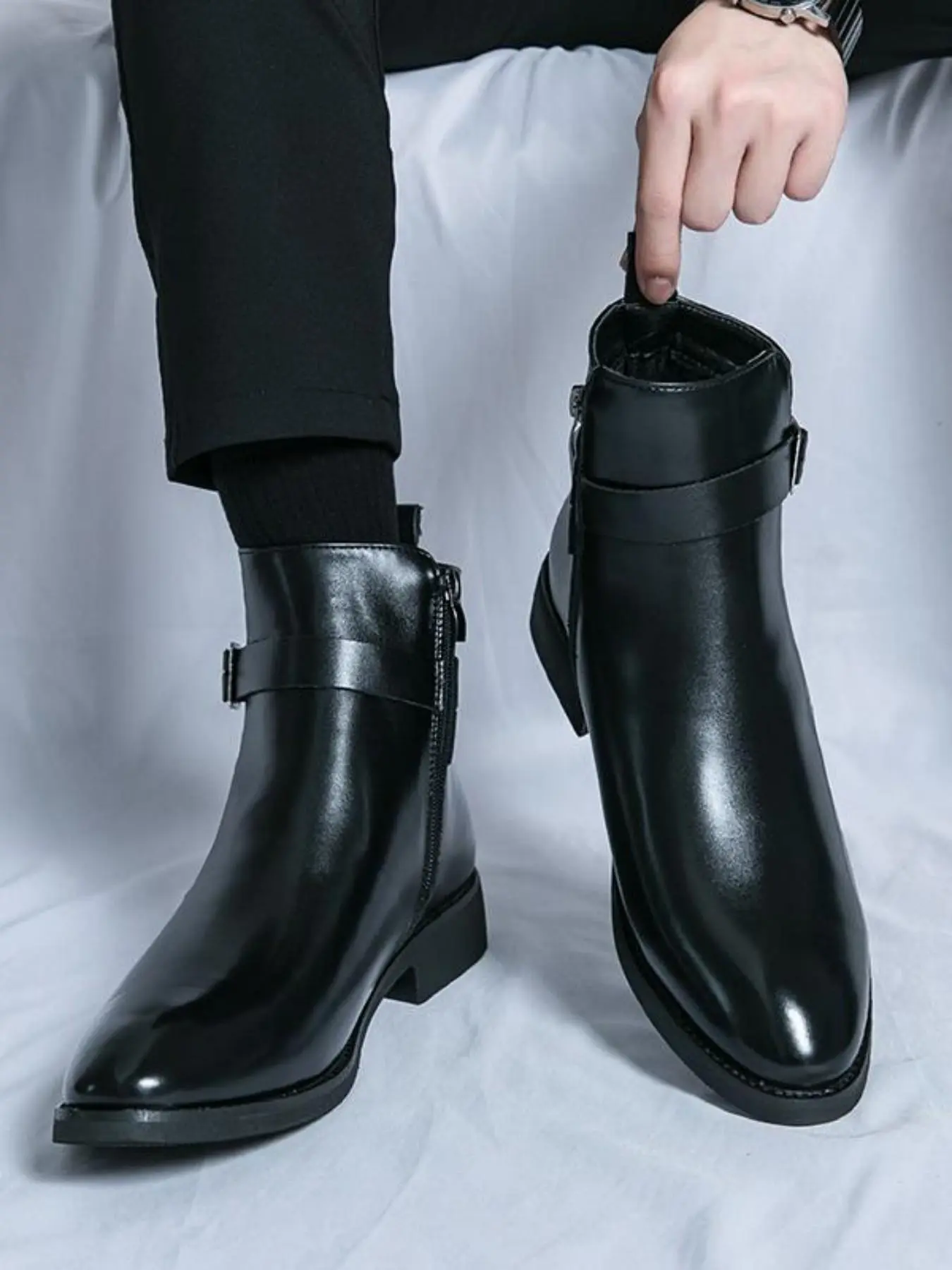 Men's Fashionable Side Zipper Formal Boots, Side Zippered Boot, Classic Business Style Boots with Zipper for Work Office, Fashionable Shoes for Party, Daily Clothing Decor, Footwear, Working Shoes
