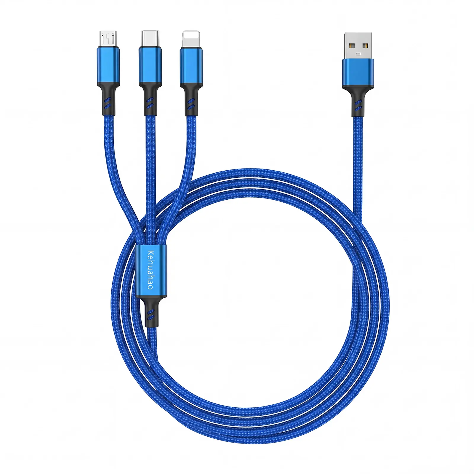Multi Charging Cable 3 in 1 for iPhone16/15 Series Phones & Tablets Nylon Braided Universal Charger with Type-C Micro USB IP Ports Durable Flexible