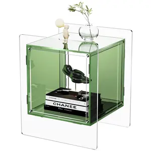 Acrylic Bedside Table - Colorful Nightstand with Open Storage Shelf, Clear Side Table for Bedroom, Living Room