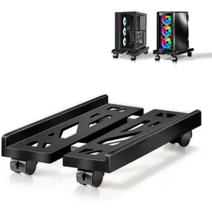 Adjustable Rolling Mobile CPU PC Tower Stand Under Desk Cart Holder with Locking Caster Wheels for Home Office Floor Black