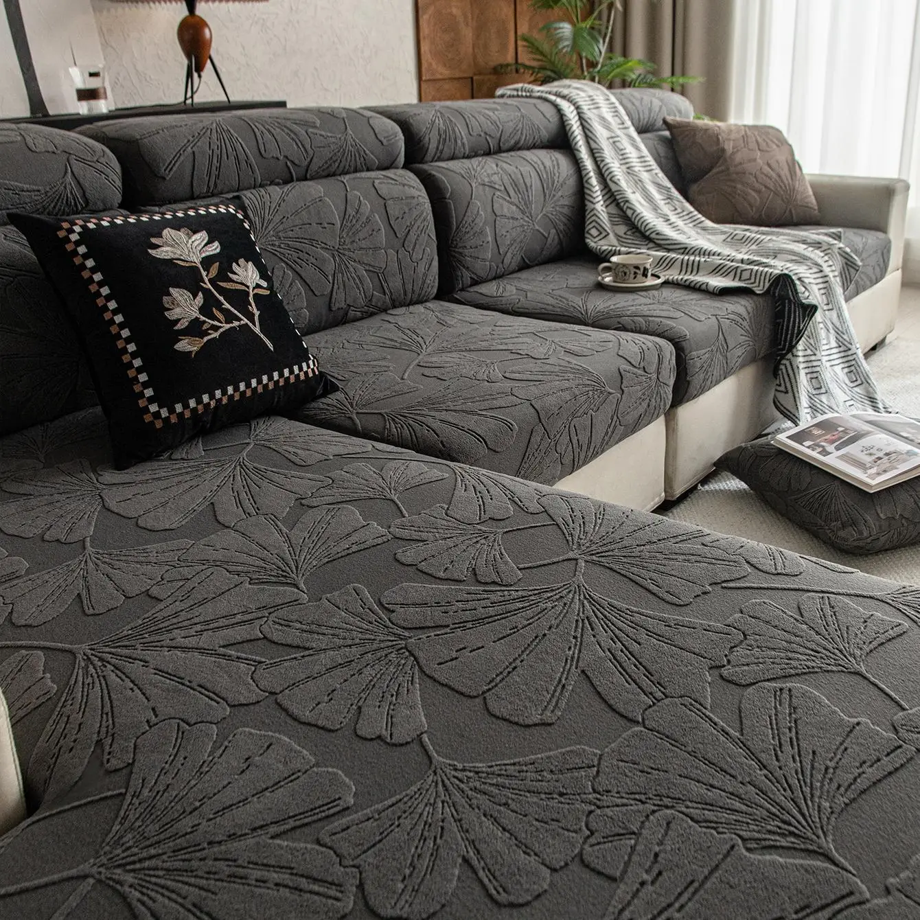 Leaf Pattern Sofa Cover, 1 Count 360 Degree Elastic Sofa Slipcover, Removable Sofa Couch Cover for Home Living Room Office Decor