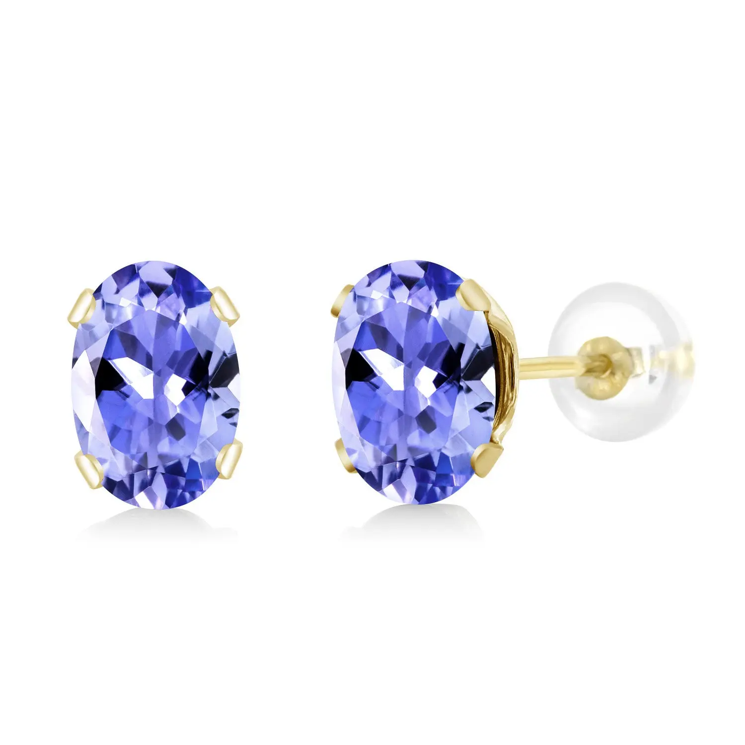 1.00 Cttw 14K Yellow Gold Oval Tanzanite Stud Earrings