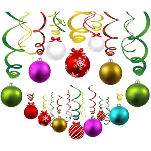 15Pcs Christmas Ball Hanging Swirls Xmas Ball Ceiling Streamer Birthday Decorations Christmas Themed Party Favors for Holiday Baby Shower Home Decoration Party Supplies