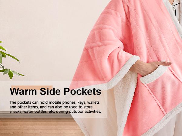 greenoak Wearable Heating Blanket Electric Shawl - Adult Heating Robe Cloak Blanket Hoodie, Wiend, Grandma, 5-person Timer, 10 Heating Levels, Grey