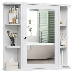 ANNWS Bathroom Medicine Cabinet with Mirror, Wall Mounted Storage Cabinet, Mirror Door & 6 Open Adjustable Shelves