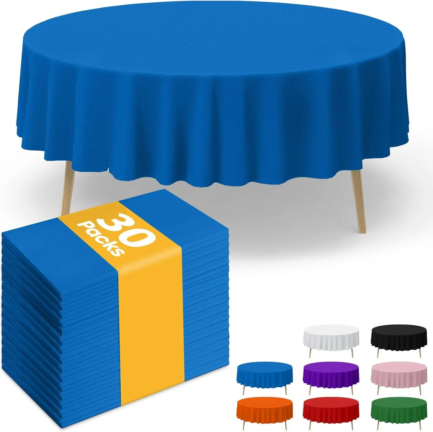 Niuara Blue Plastic Table Cloth - 30 Pack 84" Round Disposable Tablecloths for Round Tables, Waterproof Table Cover for Holiday Parties & Gatherings