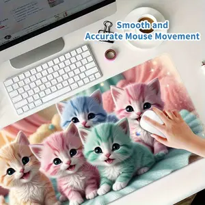 Colorful Kittens Large Gaming Mouse Pad & Desk Mat - Oversized Extended Thickened Non-Slip Rubber Base with Precision Hemming, Washable Cute Cartoon Kitten Design for Office & Gaming Setup, Rectangular Desk Accessory Gift