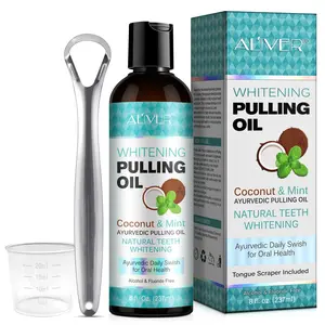 Coconut Oil Mint Mouthwash, Natural Oral Care Mouthwash with Tongue Scraper & Measuring Cup, Alcohol-free & Fluoride-free Formula