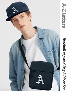 2PCS stylish flat-brim baseball cap + crossbody bag set, trendy and versatile trucker hat with embroidered letter patch, crossbody bag with various letters (A-Z) available, suitable for daily street, hip-hop rap and shopping outfits.