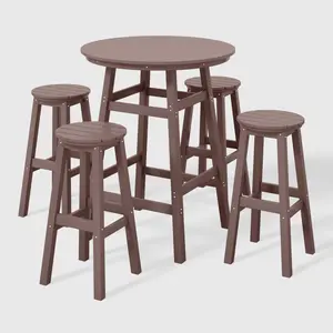 Malibu 5-Piece HDPE Outdoor Patio Dining Bar Bistro Table Set with Bar Stools