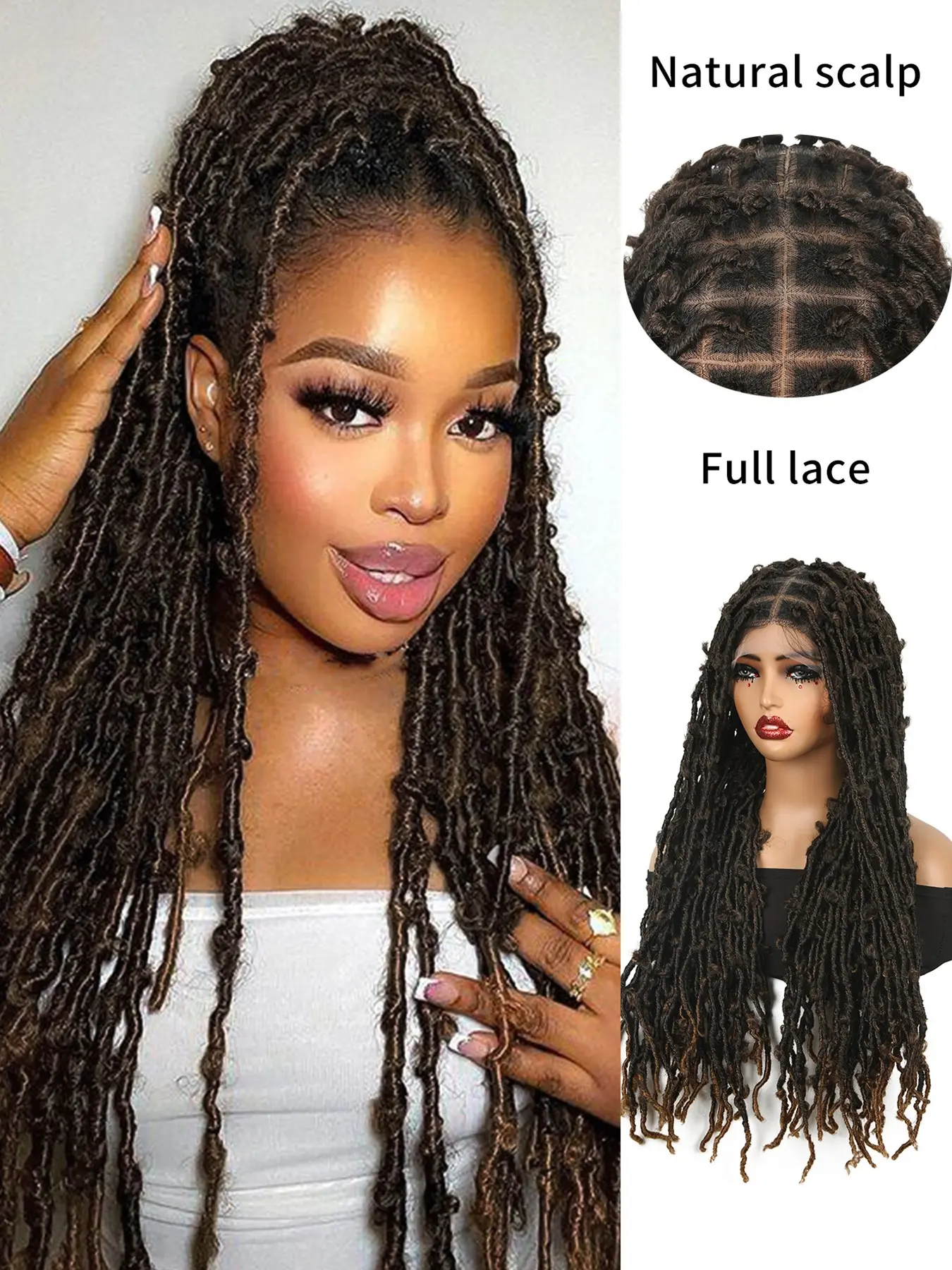 30 inches Braided Wigs for Women Full Lace Knotless Locs, Braiding Wig, Faux Locs Wig, Boho Knotless Braids, Black Curly Dreadlock Braids Wigs Synthetic Lace Front Braided Wigs with Baby Hair for Black Friday Christmas New Year Carnival Music Festival