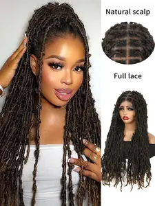 30 inches Braided Wigs for Women Full Lace Knotless Locs, Boho Knotless Braids, Black Curly Dreadlock Braids Wigs Synthetic Lace Front Braided Wigs with Baby Hair Handmade Braid Wigs for Black Friday Christmas New Year Carnival Music Festival