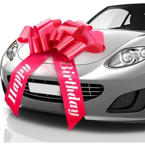 Zoe Deco Happy Birthday Car Bow (Red, 30 inch), Giant Gift Bow Pre-Printed with Happy Birthday, Big Bow for Car, Birthday Bow, Huge Car Bow, Car Bows, Big Bow for Gifts, Bow for Cars, Gift Wrapping