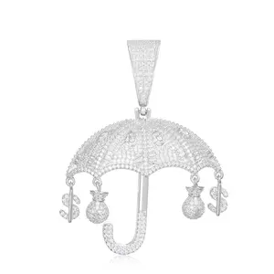Moissanite Diamond Umbrella Money Bag Pendant Custom Iced 925 Silver