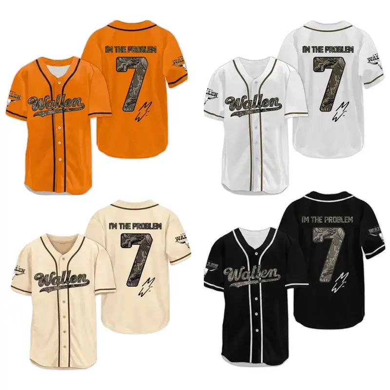 Wallen 7 Baseball Jersey Graphic Shirt I'm The Problem Oversized Streetwear Hip Hop Concert Outfit Black Unisex Button-Up Retro Tour Style Y2K TikTok Fashion Trend