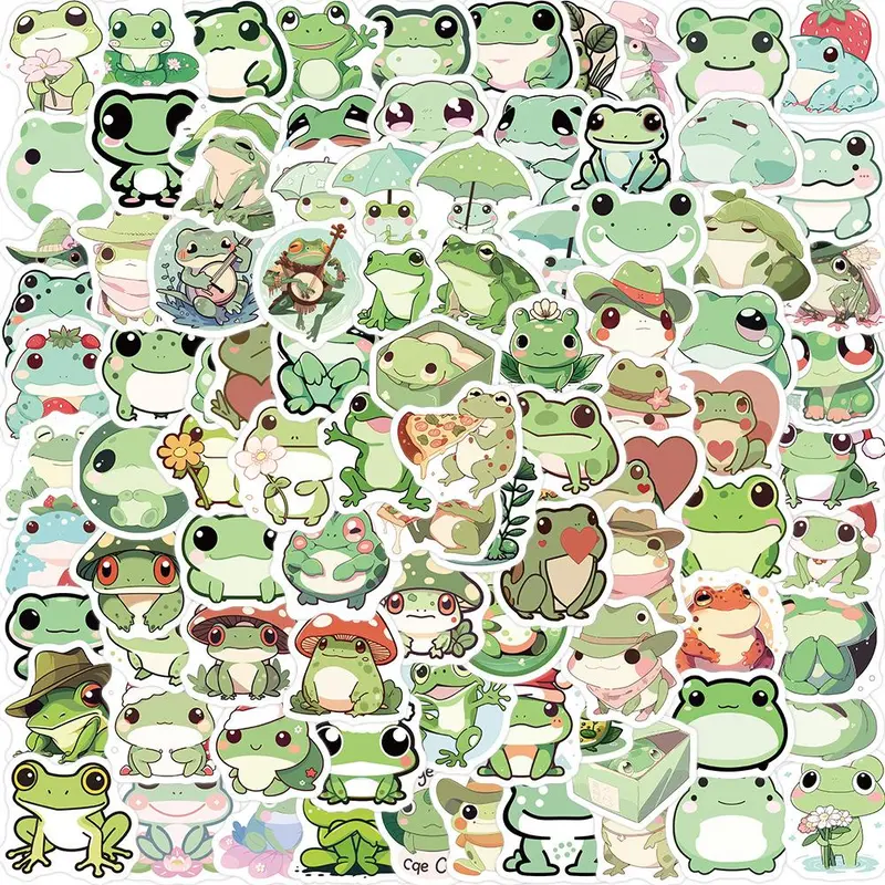 100pcs Cartoon Frog Pattern Graffiti Sticker, Funny Stickers, Waterproof Self Adhesive Decal, DIY Creative Paster For Gifts Bottle Scrapbook Phone Case Guitar