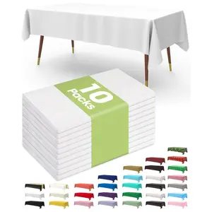 New Deal - Plastic Table Cloth Disposable 10 Pack, 54 x 108 Inch Table Cloths for Parties, Decorative Tablecloths for Rectangle Tables, White Plastic Table Cover, Leakproof & Sturdy, White