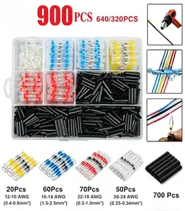 Solder Seal Wire Connectors Heat Shrink Butt Splice Kit, 900/640/320Pcs Waterproof Insulated Solder Sleeves, Electrical Terminals Tools for Marine Automotive Wiring Repair, Cable Maintenance Supplies,summervibes