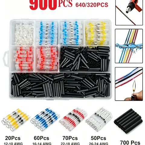 Summerwins 320-Pcs Multi-Size Solder Seal Wire Connectors Kit - Solder-Ready Sleeves, Waterproof Heat Shrink Butt Splices, Electrical Terminals for Automotive Cable Repair Supplies