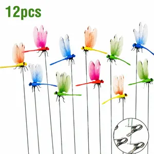 12 pcs Outdoor Fake Dragonfly Rod-Clip,Garden Metal bug repellent,3D Dragonfly Garden Decoration,Natural Organic Concept,Garden Bird and Fly Interfere Devices for Indoor and Garden,Creative Home Accessories Decorative Design Wall Decor