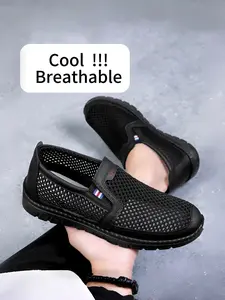 Breathable Mesh Hollow Men's Shoes, Walking Shoes, Soft & Lightweight Anti-Odor Polyurethane Sneakers, Perfect for Senior Dads, Soft Soled Shoes
