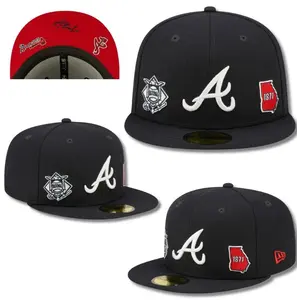 Black New Era 59FIFTY Atlanta Braves, Miami Marlins Men's Fitted Baseball Cap - Flat Bill Hat with "A" Logo, Red Undervisor, MLB Streetwear Style