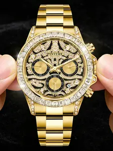 Men's Quartz Watch with Rhinestone Strap, Large Starry Dial, Mesh Zirconia Design, Analog Display, Perfect Gift for Him