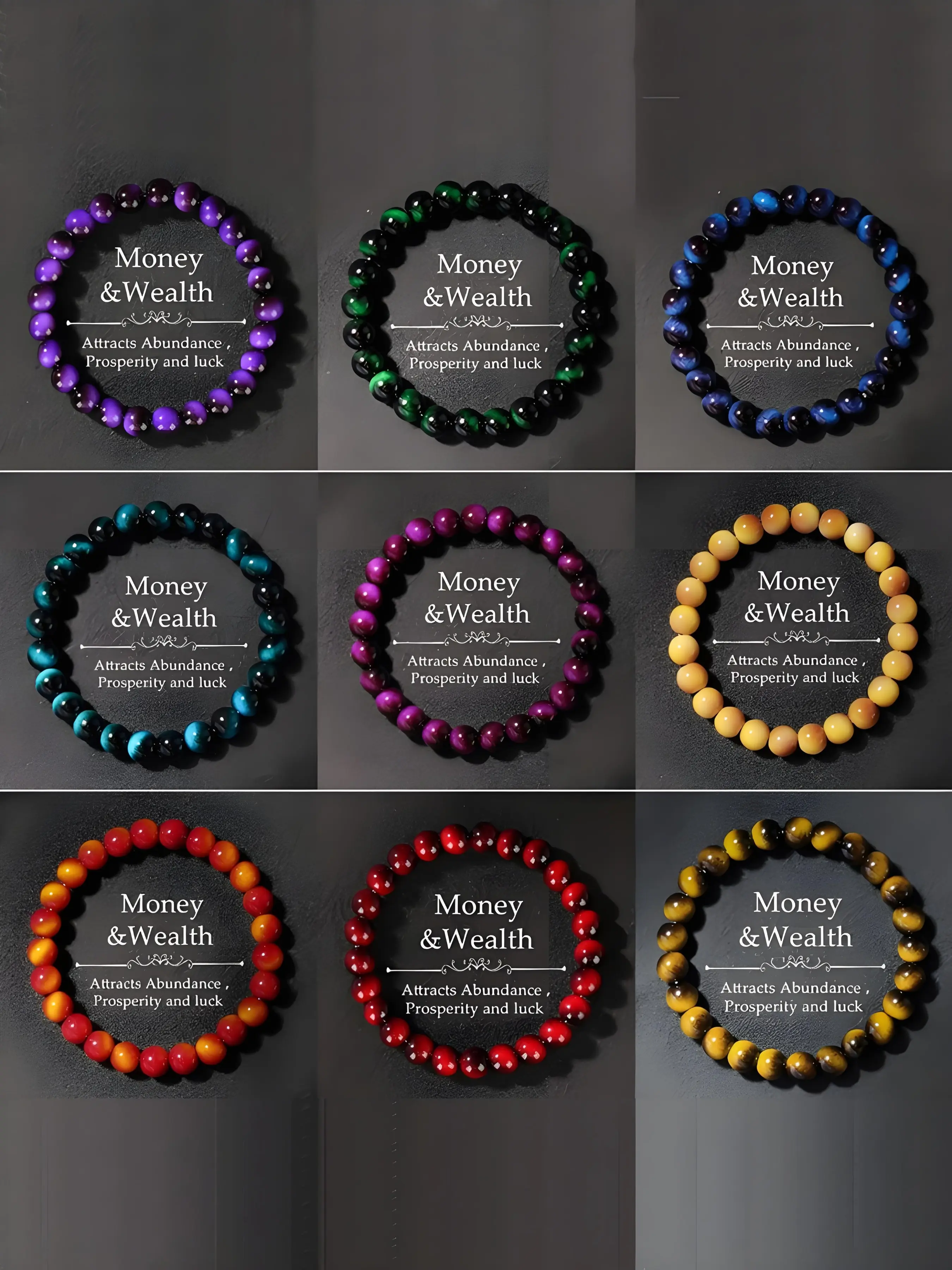 Fortune Stone Bracelet Set 9 Pieces, Layered Bracelet Set, Bangles Bracelets Set, Lucky Charm Jewelry for Wealth and Success, Perfect Gift for Friends and Family