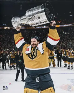 Adin Hill Vegas Golden Knights Autographed 2023 Stanley Cup Champions 16" x 20" Raising Cup Photograph with "23 SC Champs" Inscription - Fanatics Authentic Certified